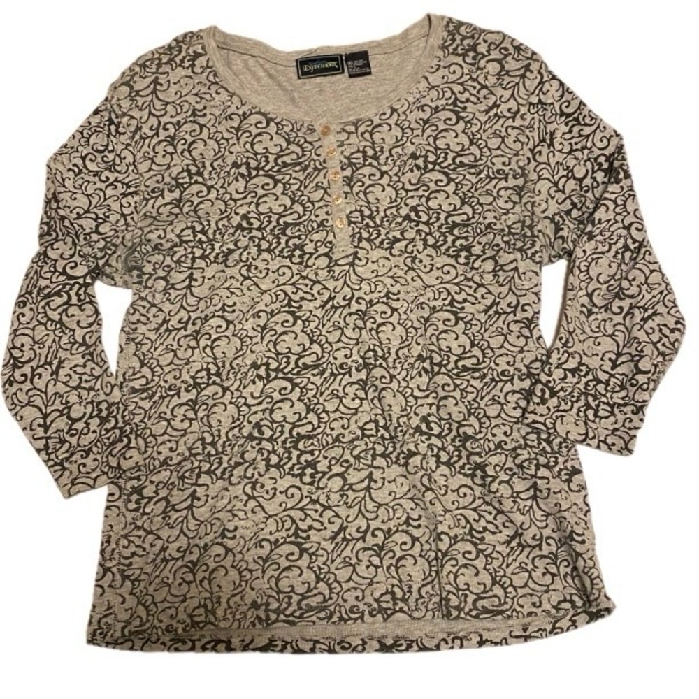 Southern Expressions Women’s Large Grey and Black Long Sleeve Henley Style Top